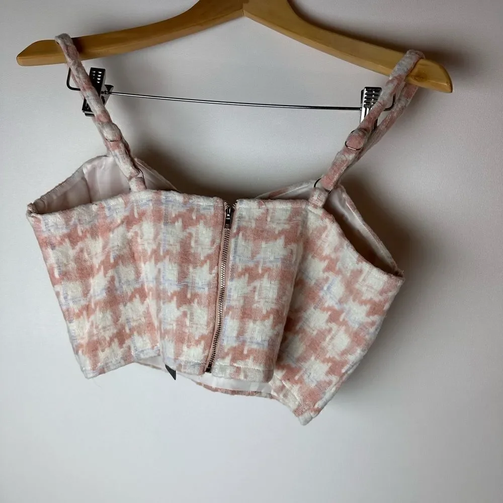 Pink houndstooth skirt set